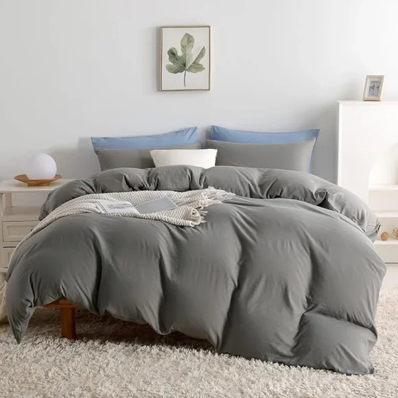 Grey Duvet Cover Queen Size, Microfiber Duvet Cover with Zipper - Picture 3 of 4